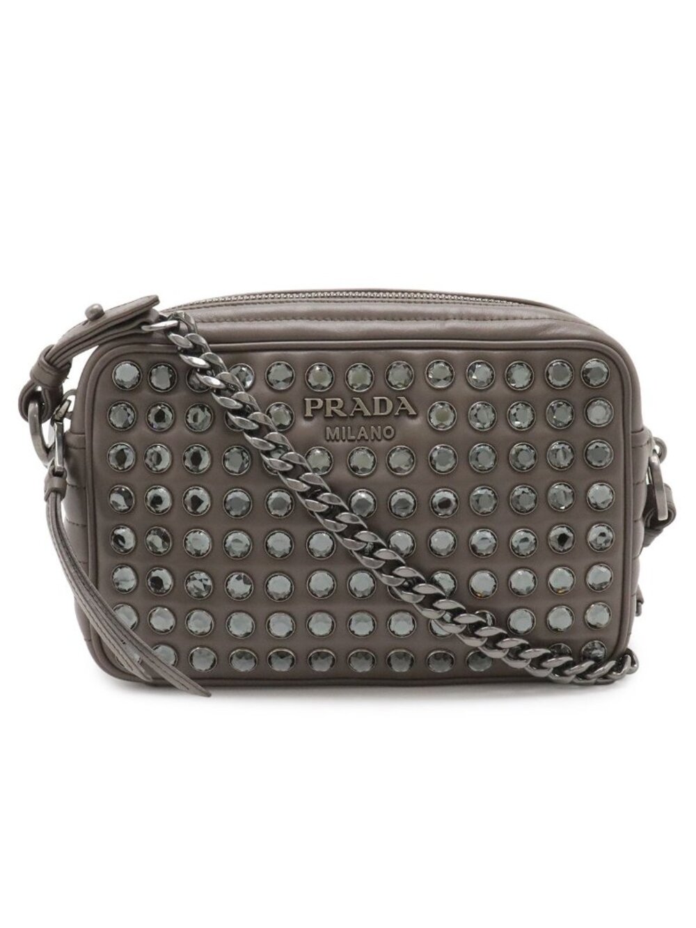 Prada Vitello Phenix Rhinestone Shoulder Bag Crossbody 2-Way Clutch Leather